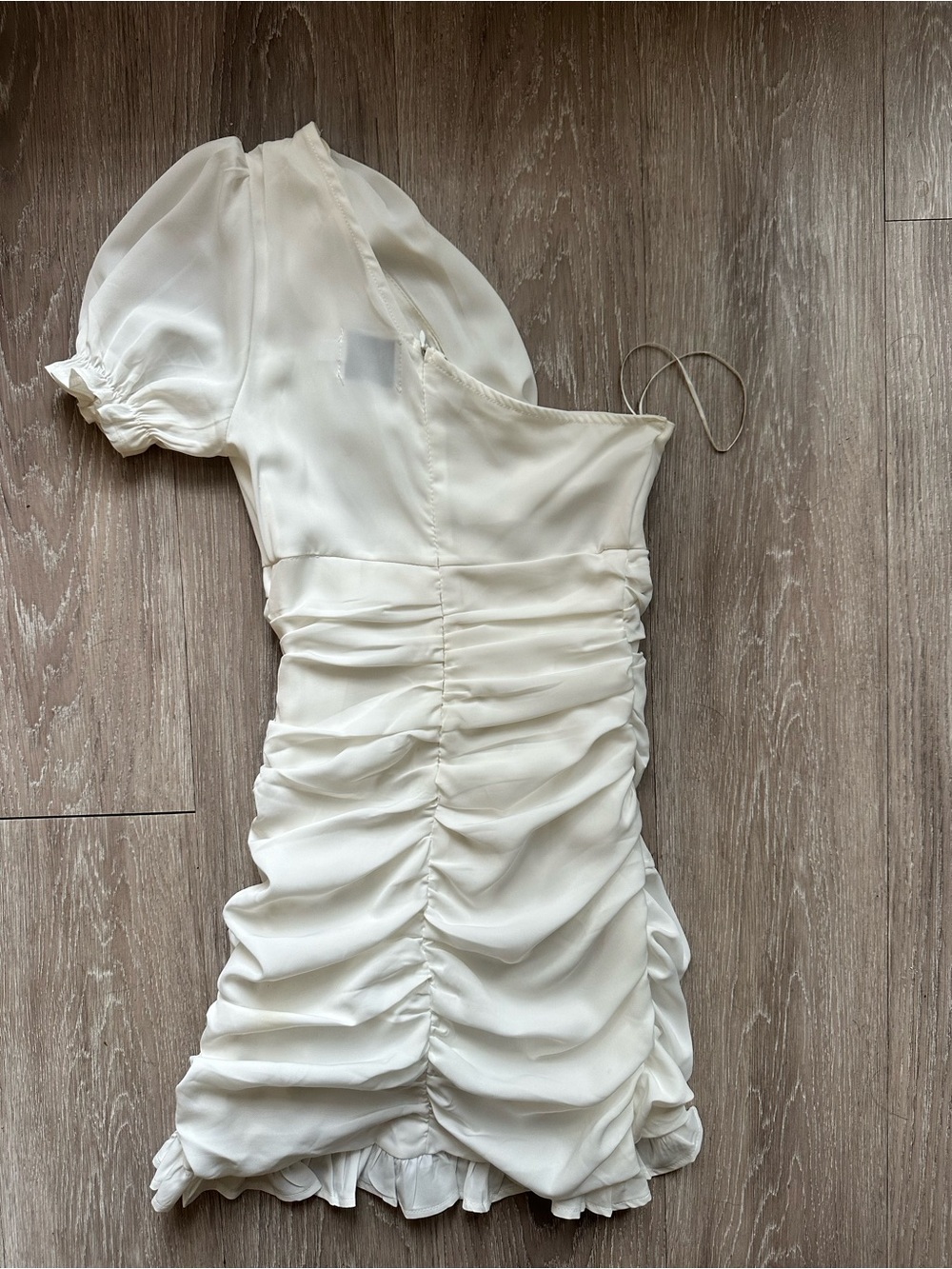 Hello Molly One-Shoulder White Ruched Ruffle Mini Dress - Picture 2 of 5